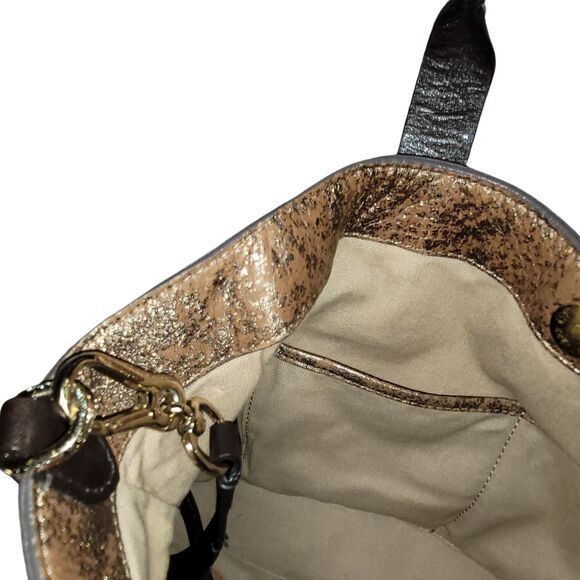 Cole Haan Metallic Brown Leather Double Handled  Satchel Shoulder Bag-Preowned - Picture 13 of 16